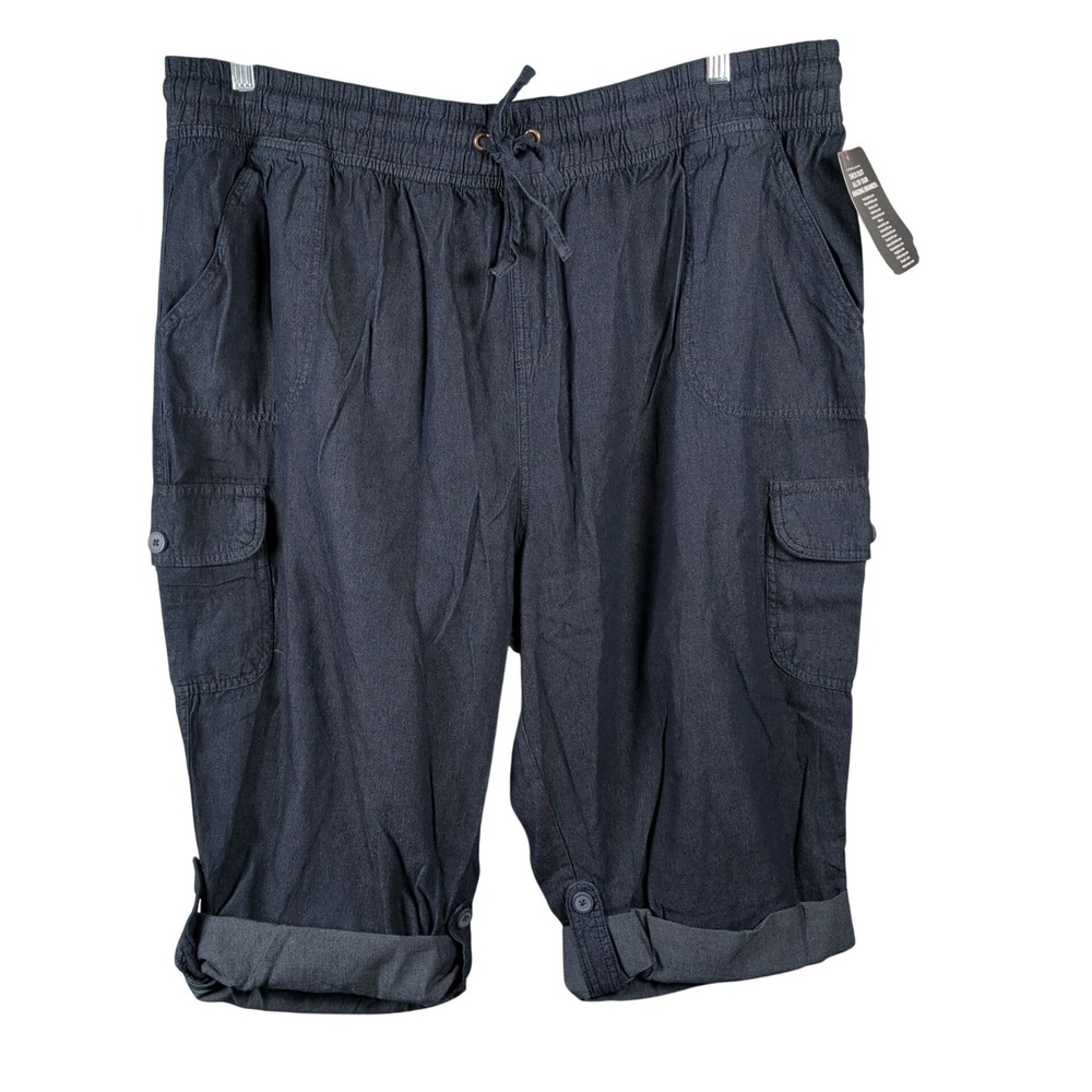 Woman Within Womens 22W Cargo Shorts Navy Blue Roll Tab Utility Gorpcore 92486